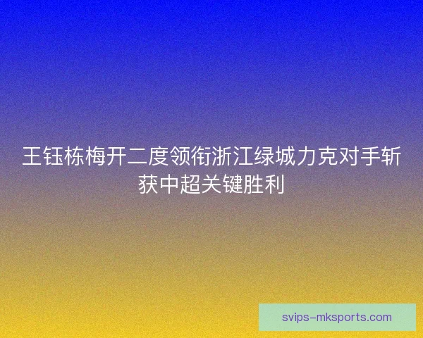 王钰栋梅开二度领衔浙江绿城力克对手斩获中超关键胜利